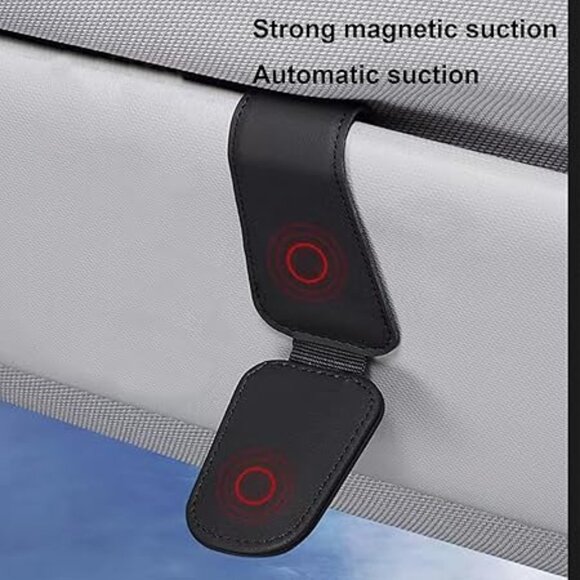 Sunglass Holder for Car, Magnetic Leather Sunglasses Eyeglasses Hanger Clip, New - Picture 6 of 6
